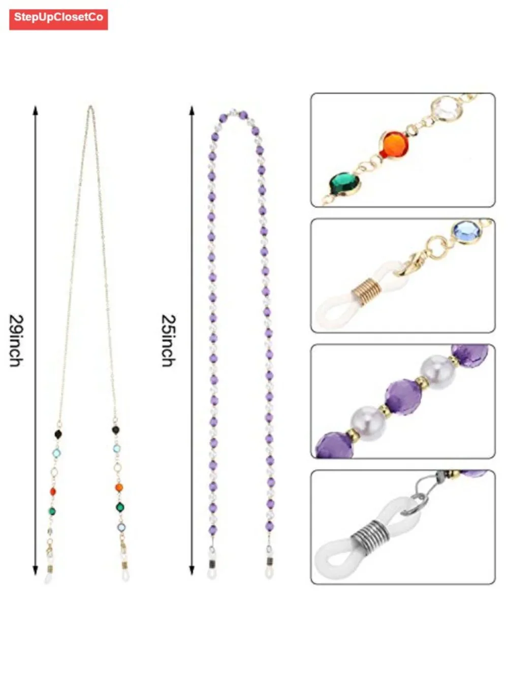 Beaded Eyeglass Chains for Women, 8 Pack with Silicone Lobster Clasps